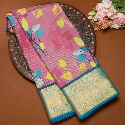Pink Printed Kanjivaram Silk Saree