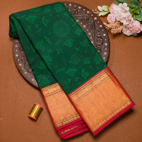 Bottle Green Kanjivaram Printed Silk Saree