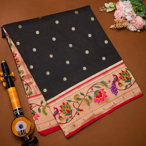 Black Banarasi Silk With Paithani Border Saree