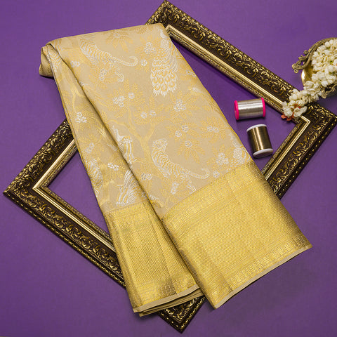 Beige Kanjivaram Brocade Silk Saree