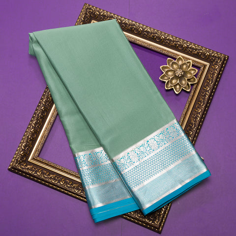 Greenish Grey Pure Mysore Crepe Silk Saree