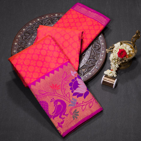 Orangish Pink Kanjivaram Silk Saree