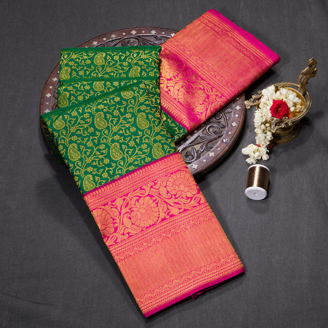 Bottle Green Kanjivaram Brocade Silk Saree