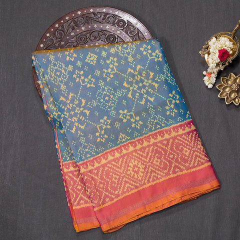 Greyish Blue Ikat Silk Saree
