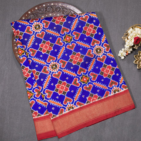 Royal Blue Ikat Silk Saree
