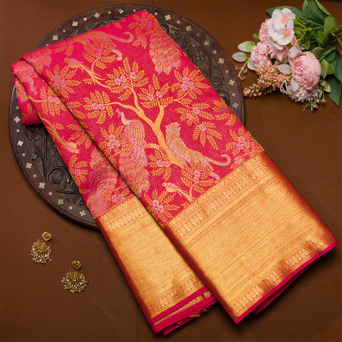 Pink Kanjivaram Brocade Silk Saree