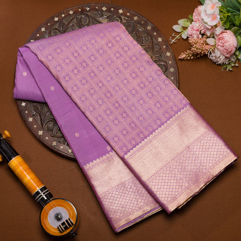 Lilac Pure Handloom Kanjivaram Designer Silk Sare
