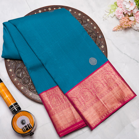 Blue With Pink Border Kanjivaram Traditional Silk Saree