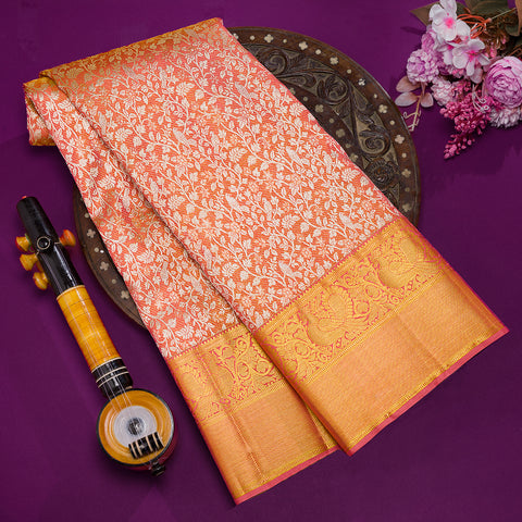 Dark Peach Kanjivaram Tissue Silk Saree