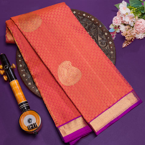 Orngish Pink Kanjivaram Silk Saree