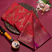Red Banarasi Matka Tussar Silk Saree