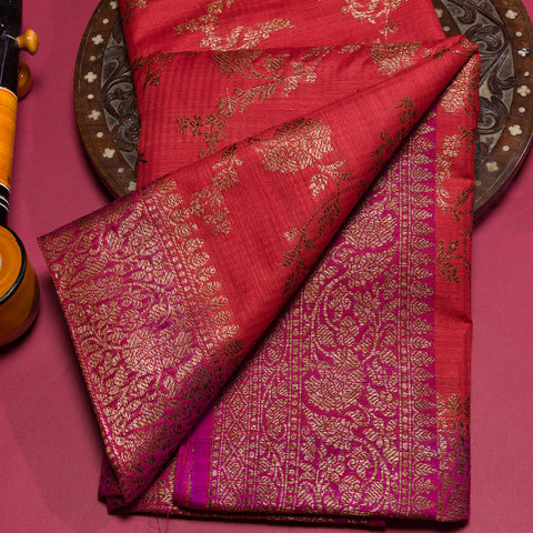 Red Banarasi Matka Tussar Silk Saree