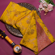 Mustard yellow Banarasi Matka Tusser Silk Saree