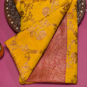 Mustard yellow Banarasi Matka Tusser Silk Saree