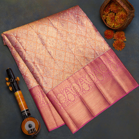 Dark Onion Pink Kanjivaram Tissue Silk Saree