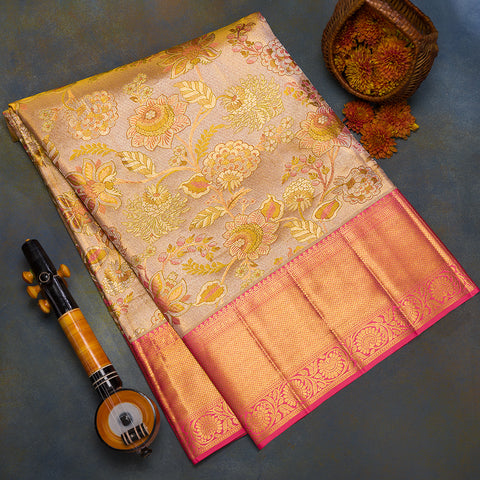 Greenish Gold Kanjivaram Tissue Silk Saree