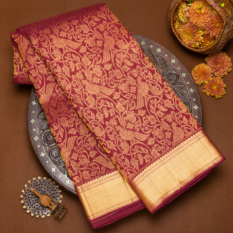 Maroon Kanjivaram Brocade Silk Saree