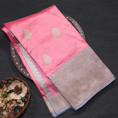 Baby Pink Pure Banarasi Silk Saree