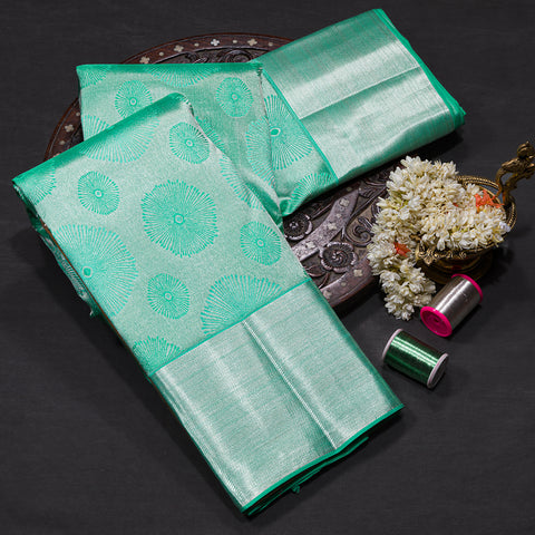Ocean Green Pure Kanjivaram  Silk Saree