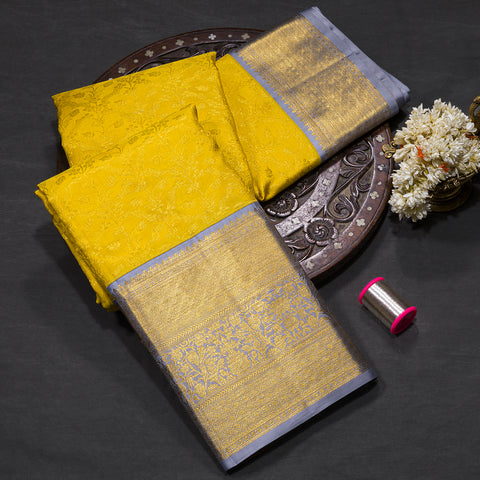 Yellow Pure Kanjivaram Silk Saree