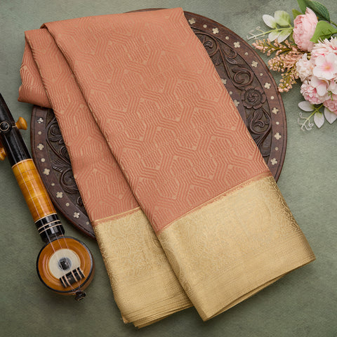 Peach With Beige Combination Brocade Pure Mysore Silk Saree