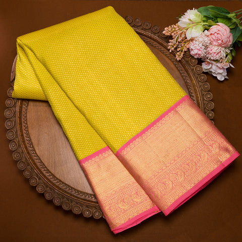 Lemon Yellow Kanjivaram Brocade Silk Saree
