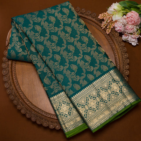 Dark Bluish Green Kanjivaram Silk Saree