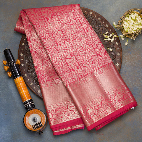 Maroon Semi Kanjivaram Brocade Silk Saree