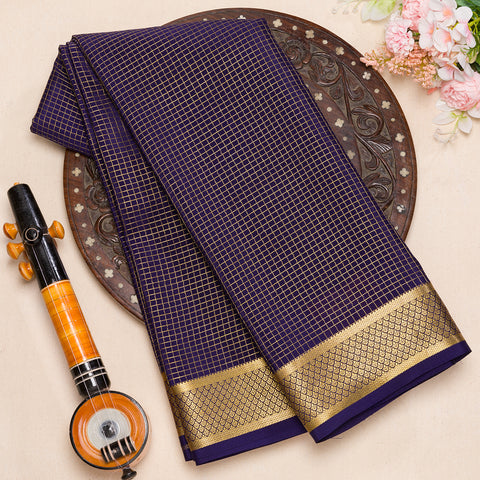 Navy Blue Mysore Crepe Silk Saree