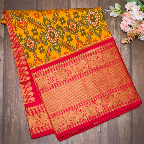 Chrome Yellow Ikat Silk Saree