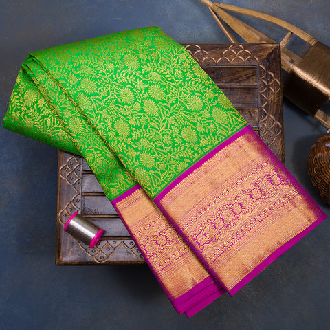 Parrot Green Brocade Kanjeevaram Silk Saree