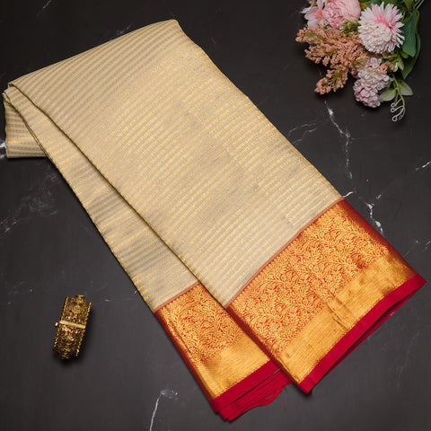 Ivory Pure Kanjivaram Brocade Silk Saree