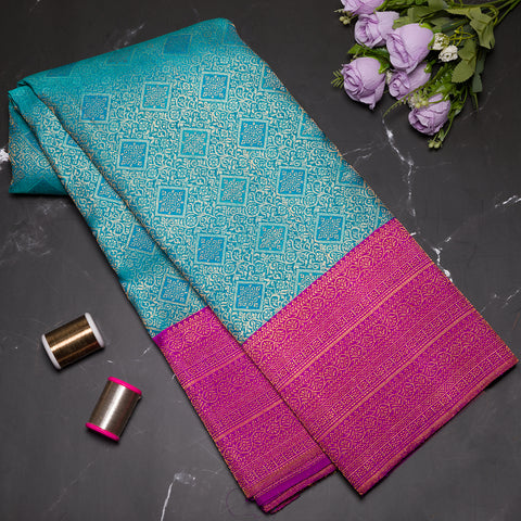 Teal Pure Kanjivaram Brocade Silk Saree