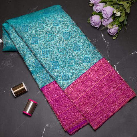 Teal Pure Kanjivaram Brocade Silk Saree