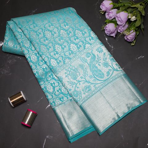 Pastel Blue Pure Kanjivaram Brocade Silk Saree