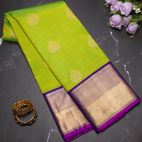 Parrot Green Pure Kanjivaram Silk Saree