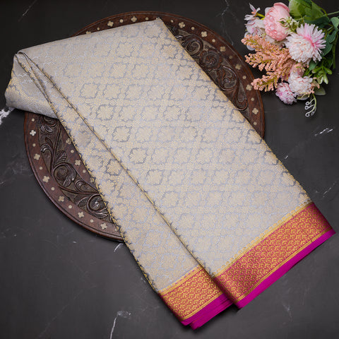 Ash Grey Pure Mysore Silk Brocade Saree