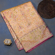 Peach & Gold Pure Kanjivaram Tissue Silk Saree