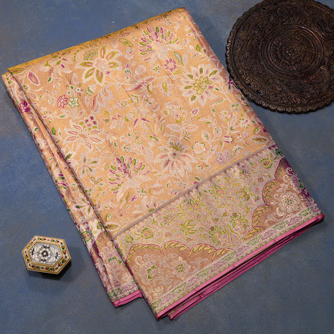 Peach & Gold Pure Kanjivaram Tissue Silk Saree