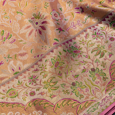 Peach & Gold Pure Kanjivaram Tissue Silk Saree