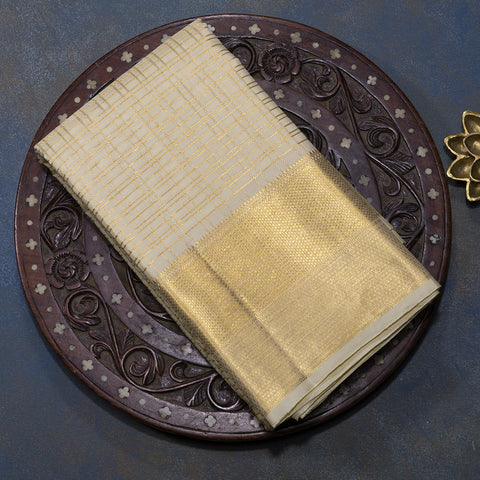 Cream Checks Kanjivaram Silk Dhothi