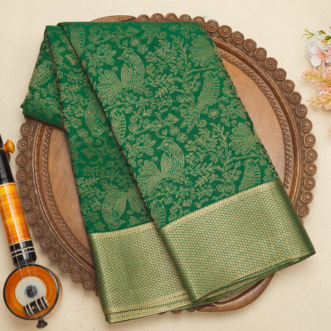 Bottle Green Pure Mysore Crape Brocade Saree