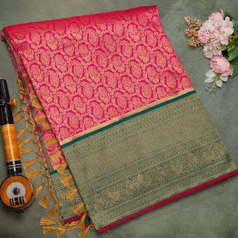 Rani pink semi banarasi saree