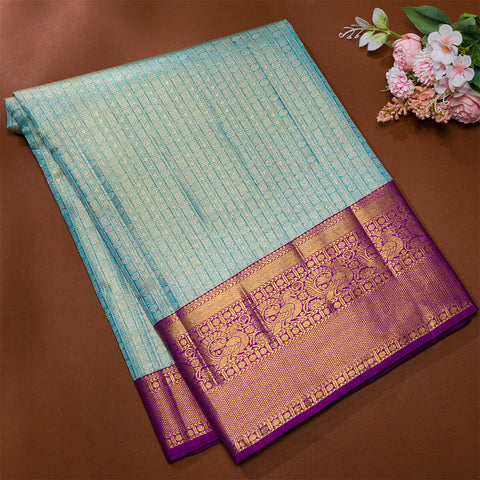 Greyish Teal Tissue Kanjivaram Silk Saree