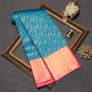 Peacock Blue Kanjeevaram Silk Saree