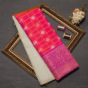 Beige with Orange Kanjeevaram Silk Saree