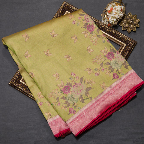 Light Parrot Green Semi twill Silk Saree