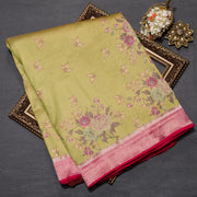 Light Parrot Green Semi twill Silk Saree