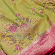 Light Parrot Green Semi twill Silk Saree