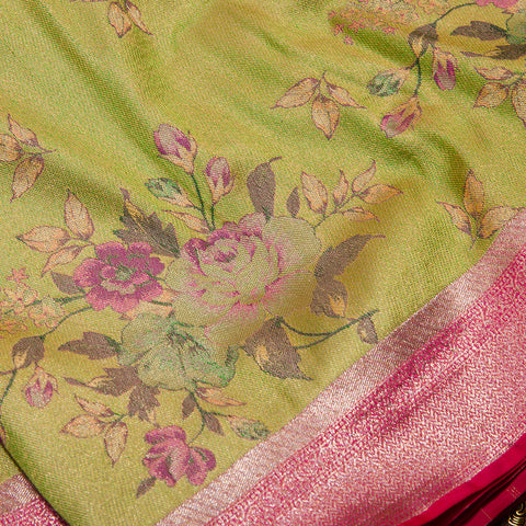 Light Parrot Green Semi twill Silk Saree